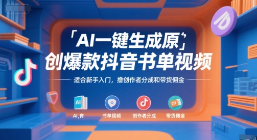 AI一键生成原创爆款抖音书单视频，适合新手入门，撸创作者分成和带货佣金【揭秘】-靠谱项目库