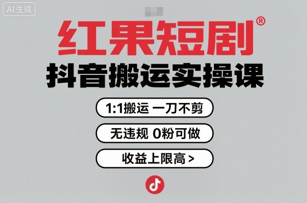 红果短剧拉新之抖音搬运实操课，1：1搬运，一刀不剪，无违规，0粉可做，收益上限高-靠谱项目库