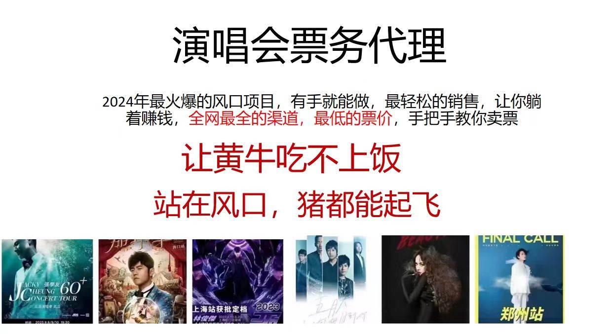 2024演唱会低价票务代理，全网最低的票价，手把手教你卖票，日入2000+-靠谱项目库