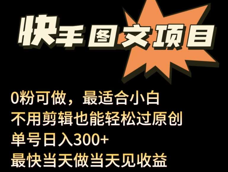 24年最新快手图文带货项目，零粉可做，不用剪辑轻松过原创单号轻松日入300+【揭秘】-靠谱项目库