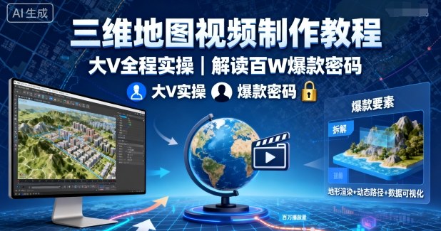 三维地图视频制作教程，大V全程实操，解读百W爆款密码-靠谱项目库