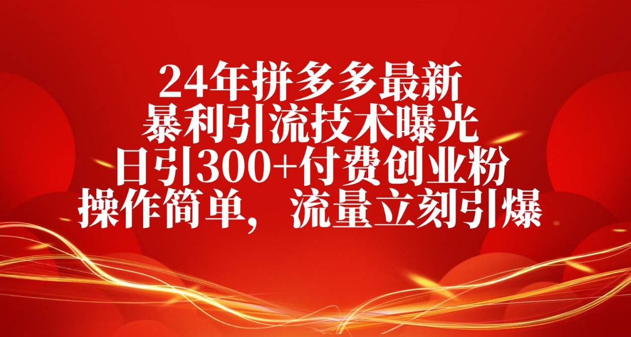 24年拼多多最新暴利引流技术曝光，日引300+付费创业粉，操作简单，流量...-靠谱项目库