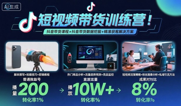 短视频带货训练营，抖音带货课程+抖音带货数据挖掘+精准获客解决方案-靠谱项目库