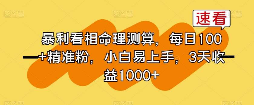 暴利看相命理测算，每日100+精准粉，小白易上手，3天收益1000+【揭秘】-靠谱项目库