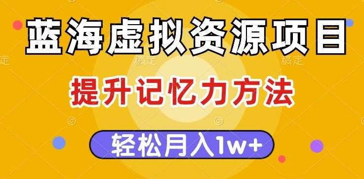 蓝海虚拟资源项目,提升记忆力方法,多种变现方式,轻松月入1w+【揭秘】-靠谱项目库