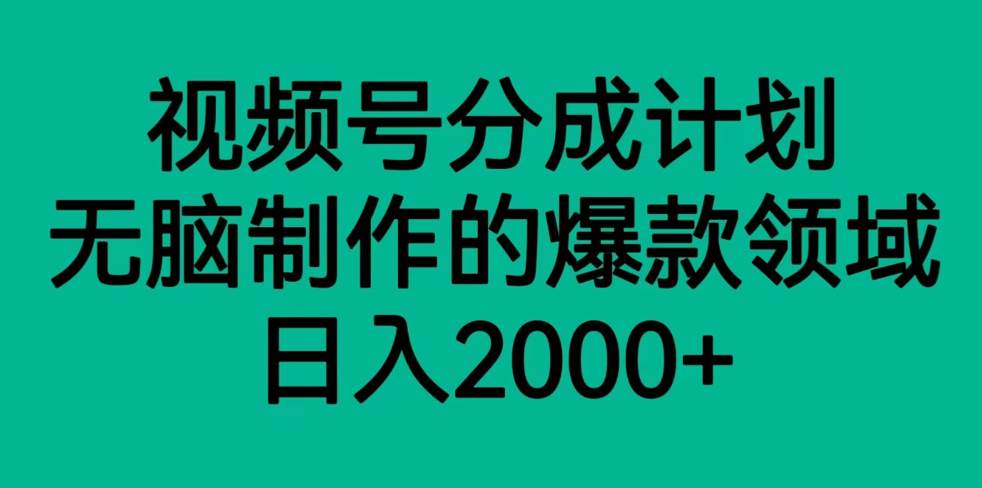 视频号分成计划,轻松无脑制作的爆款领域,日入2000+-靠谱项目库