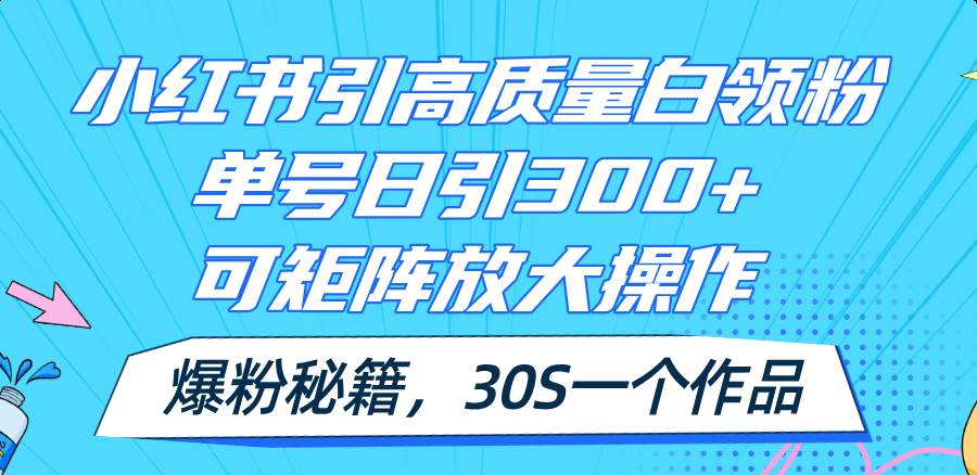 小红书引高质量白领粉，单号日引300+，可放大操作，爆粉秘籍！30s一个作品-靠谱项目库