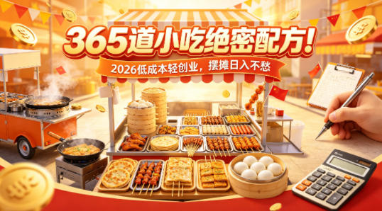 365道小吃绝密配方！2026低成本轻创业，摆摊日入不愁-靠谱项目库