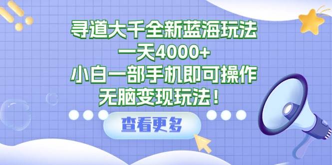 （9479期）寻道大千全新蓝海玩法，一天4000+，小白一部手机即可操作，无脑变现玩法！-靠谱项目库