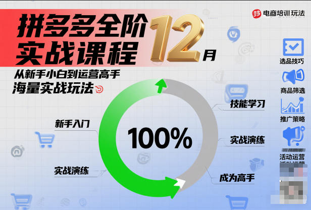 拼多多全阶实战课程12月，从新手小白到运营高手，海量实战玩法-靠谱项目库