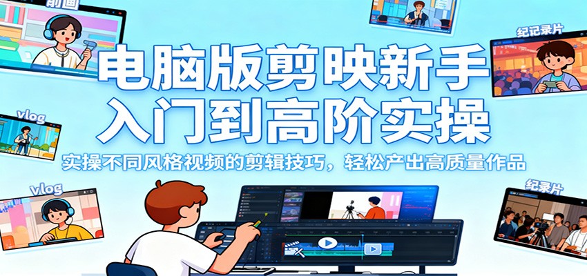 电脑版剪映新手入门到高阶实操,实操不同风格视频的剪辑技巧,轻松产出高质量作品-靠谱项目库