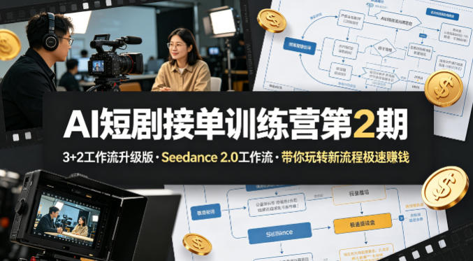 AI短剧接单训练营第2期，3+2工作流升级版，Seedance 2.0工作流，带你玩转新流程极速賺钱-靠谱项目库