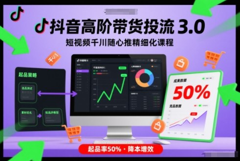 抖音高阶带货投流3.0，短视频千川随心推精细化课程，起品率50%-靠谱项目库