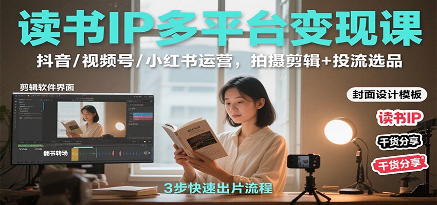 读书IP多平台变现课：抖音/视频号/小红书运营，拍摄剪辑+投流选品-靠谱项目库