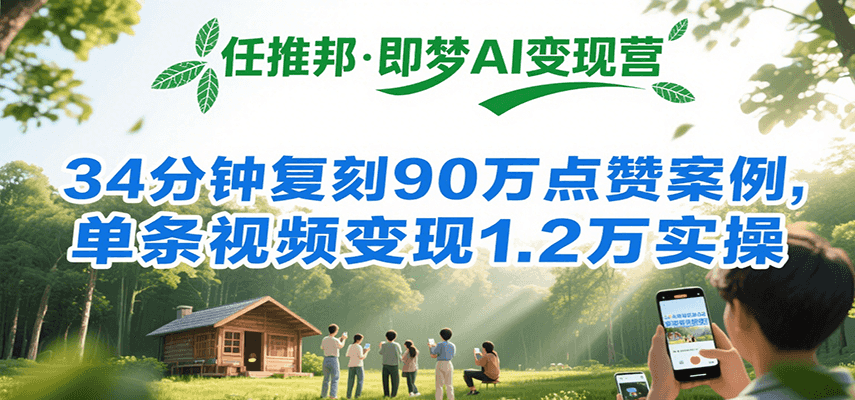 任推邦·即梦AI变现营，34分钟复刻90万点赞案例，单条视频变现1.2万实操-靠谱项目库