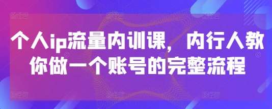 个人ip流量内训课，内行人教你做一个账号的完整流程-靠谱项目库