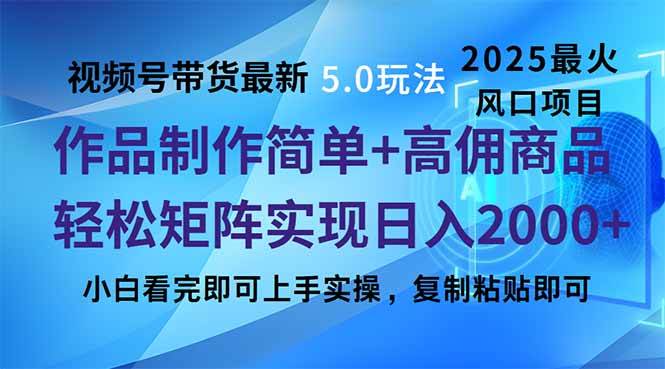 (14191期)视频号带货最新5.0玩法,作品制作简单,当天起号,复制粘贴,轻松矩阵…-靠谱项目库