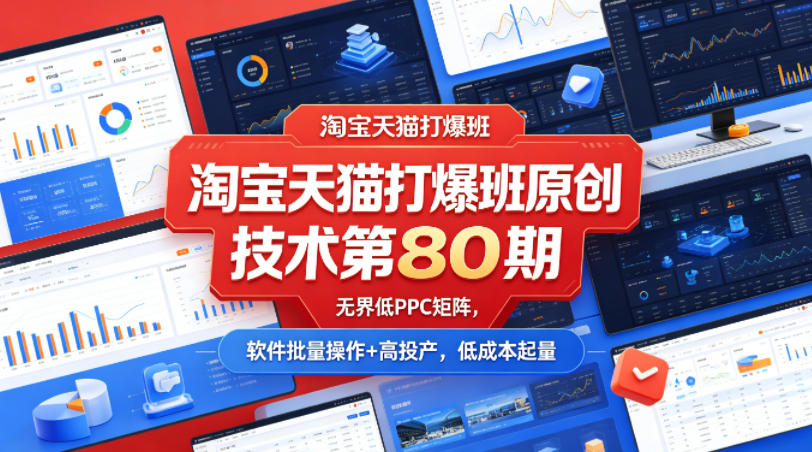 淘宝天猫打爆班原创技术第80期，无界低PPC矩阵，软件批量操作+高投产，低成本起量-靠谱项目库