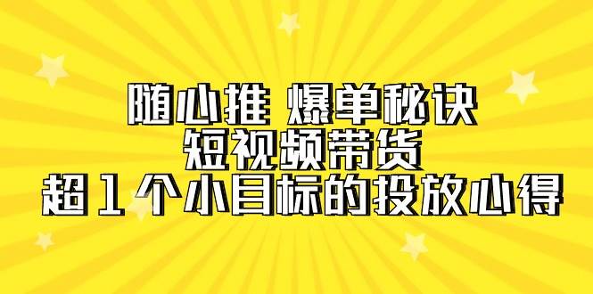 （9687期）随心推 爆单秘诀，短视频带货-超1个小目标的投放心得（7节视频课）-靠谱项目库