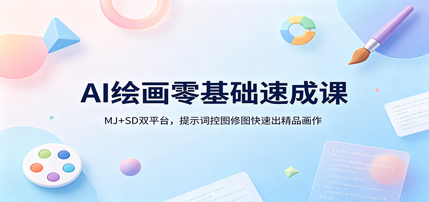 AI绘画零基础速成课：MJ+SD双平台，提示词控图修图快速出精品画作-靠谱项目库