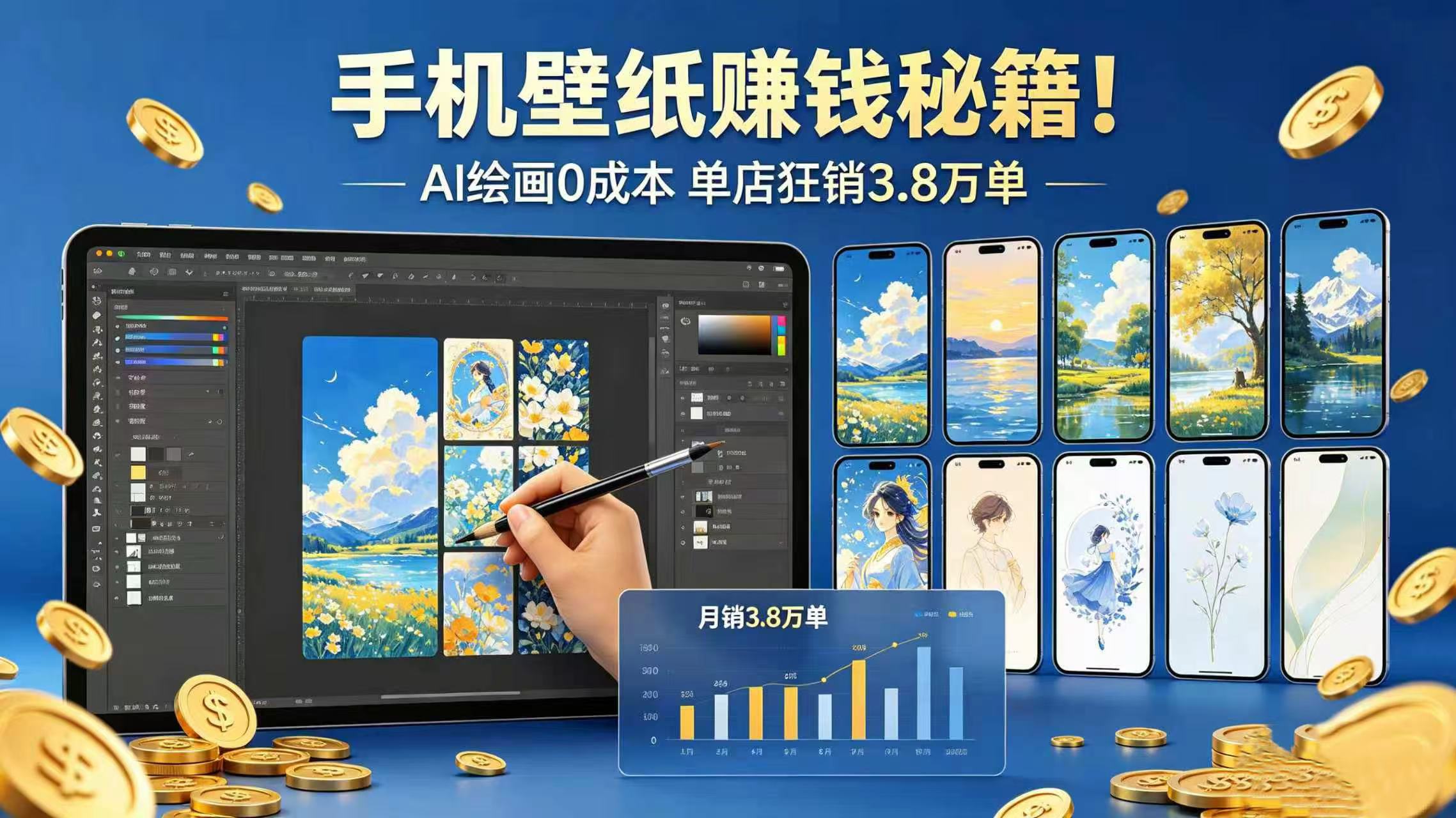 手机壁纸赚钱秘籍!AI 绘画 0 成本 单店狂销 3.8 万单-靠谱项目库