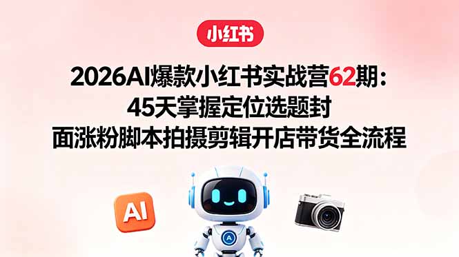 （18606期）2026AI爆款小红书实战营62期：45天掌握定位选题封面涨粉脚本拍摄剪辑开店带货全流程-靠谱项目库