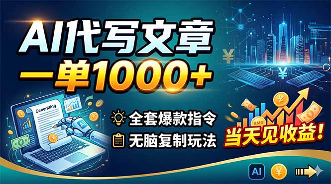 （18575期）AI代写文章，一单1000+，全套爆款指令+无脑复制玩法，当天见收益！-靠谱项目库