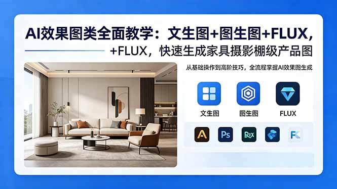 (18452期)AI效果图类全面教学:文生图+图生图+FLUX,快速生成家具摄影棚级产品图-靠谱项目库