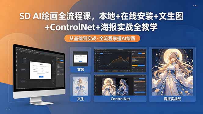 (18453期)SD AI绘画全流程课,本地+在线安装+文生图+ControlNet+海报实战全教学-靠谱项目库