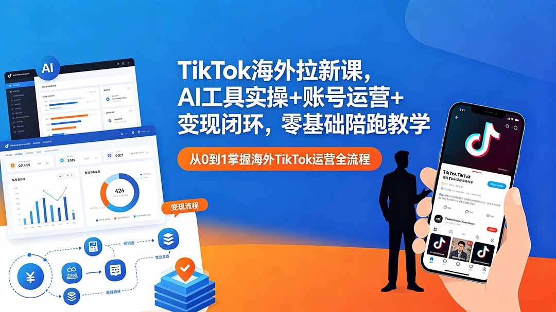 （18522期）TikTok海外拉新课，AI工具实操+账号运营+变现闭环，零基础陪跑教学-靠谱项目库