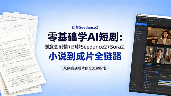 （18537期）零基础学AI短剧：创意变剧情+即梦Seedance2+Sora2，小说到成片全链路-靠谱项目库