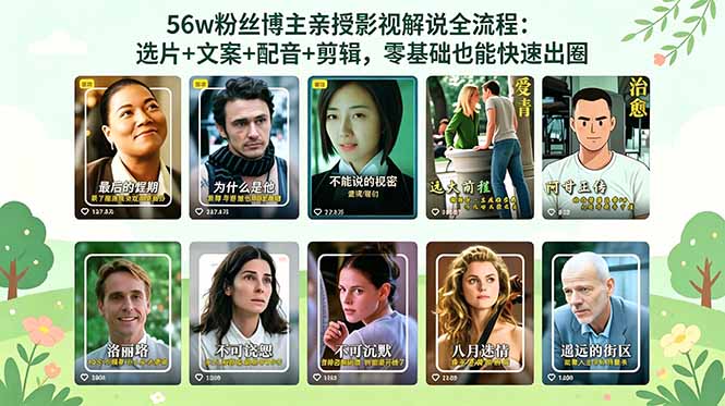 （18579期）56万粉丝博主亲授影视解说全流程：选片+文案+配音+剪辑，零基础也能快速出圈-靠谱项目库