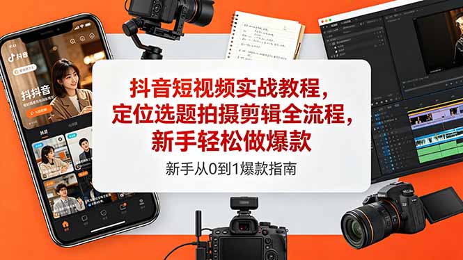 （18524期）抖音短视频实战教程，定位选题拍摄剪辑全流程，新手轻松做爆款-靠谱项目库