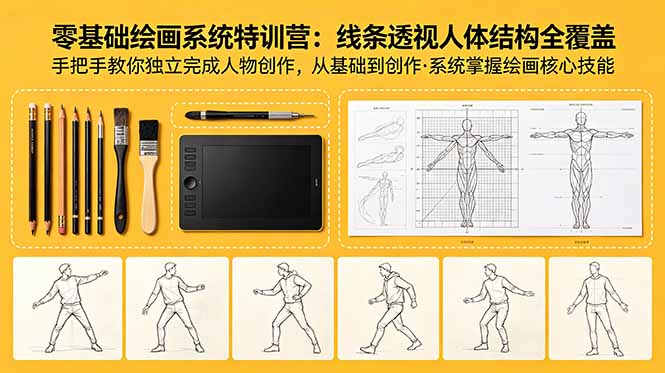 （18615期）零基础绘画系统特训营：线条透视人体结构全覆盖，手把手教你独立完成人物创作-靠谱项目库