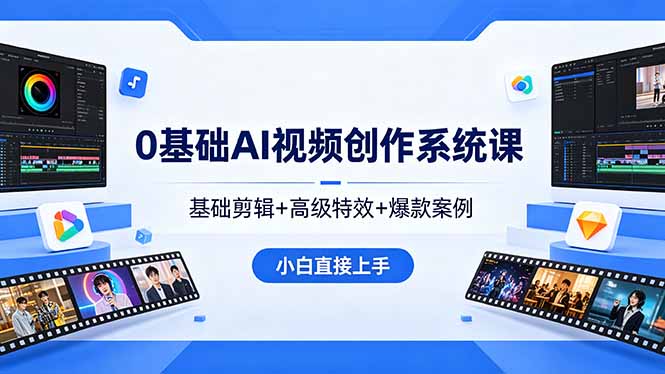（18354期）0基础AI视频创作系统课，基础剪辑+高级特效+爆款案例，小白直接上手-靠谱项目库