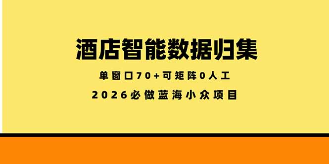 （18500期）酒店智能数据归集，小众蓝海已经稳定半年之久，单窗口70+零成本矩阵开干-靠谱项目库