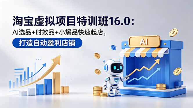 （18666期）淘宝虚拟项目特训班16.0：AI选品+时效品+小爆品快速起店，打造自动盈利店铺-靠谱项目库
