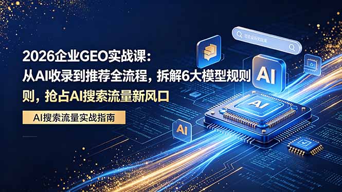 （18368期）2026 企业GEO实战课：从AI收录到推荐全流程，拆解6大模型规则，抢占 AI 搜索流量新风口-靠谱项目库