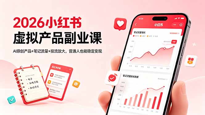 （18449期）2026小红书虚拟产品副业课，AI原创产品+笔记流量+投流放大，普通人也能稳定变现-靠谱项目库