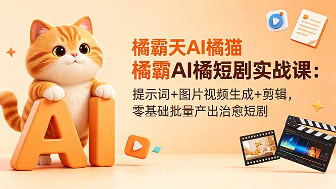 （18542期）橘霸天AI橘猫短剧实战课：提示词+图片视频生成+剪辑，零基础批量产出治愈短剧-靠谱项目库