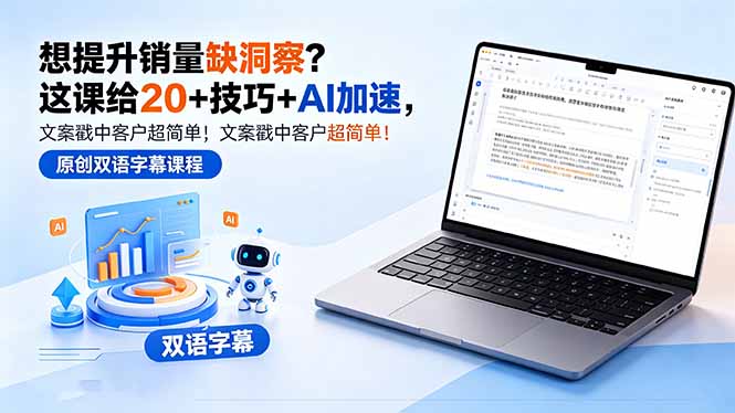 （18408期）想提升销量缺洞察？这课给 20 + 技巧 + AI 加速，文案戳中客户超简单！【原创双语字幕】-靠谱项目库