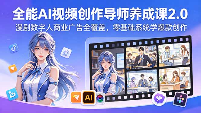 （18505期）全能AI视频创作导师养成课2.0，漫剧数字人商业广告全覆盖，零基础系统学爆款创作-靠谱项目库