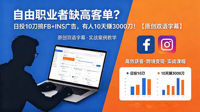 （18489期）自由职业者缺高客单？日投 10 刀搞 FB+INS 广告，有人 10 天赚 3000 刀！【原创双语字幕】-靠谱项目库