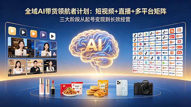 （18593期）全域AI带货领航者计划：短视频+直播+多平台矩阵，三大阶段从起号变现到长效经营-靠谱项目库