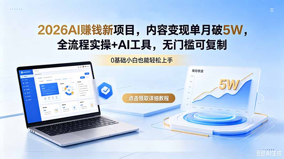 （18476期）2026AI赚钱新项目，内容变现单月破5W，全流程实操+AI工具，无门槛可复制-靠谱项目库