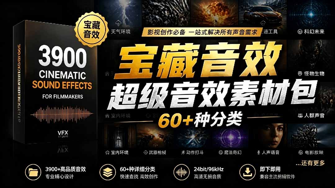 （18660期）宝藏音效合集包！60+多种音效分类，共计3900个，分类清晰，全中文分类，高品质剪辑音效素材包-靠谱项目库