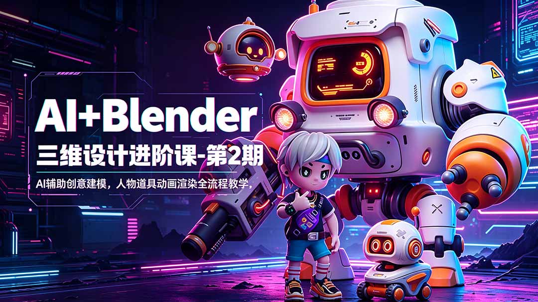 （18586期）AI+Blender三维设计进阶课-第2期：AI辅助创意建模，人物道具动画渲染全流程教学-靠谱项目库