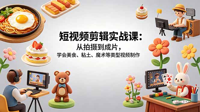 （18375期）短视频剪辑实战课：从拍摄到成片，学会美食、粘土、魔术等类型视频制作-靠谱项目库