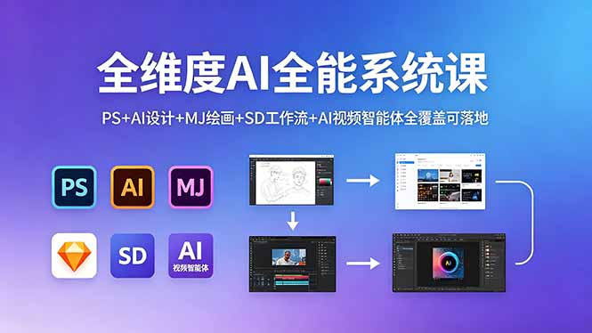 （18464期）全维度AI全能系统课，PS+AI设计+MJ绘画+SD工作流+AI视频智能体全覆盖可落地-靠谱项目库