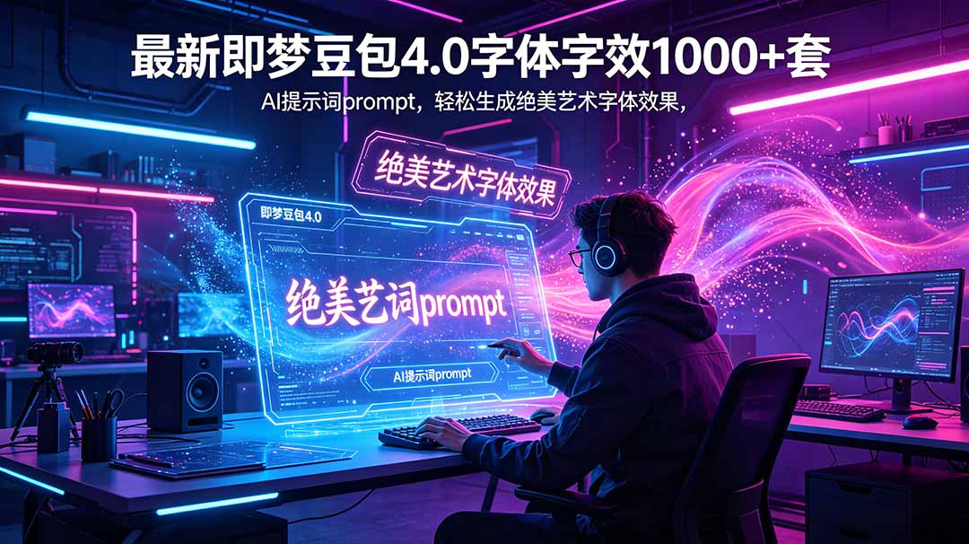 (18650期)最新即梦豆包4.0字体字效1000+套,AI提示词prompt,轻松生成绝美艺术字体效果-靠谱项目库